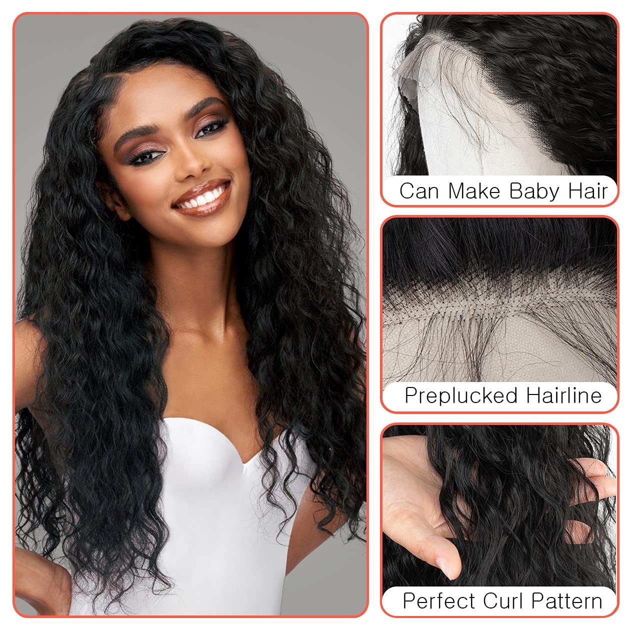 13×3 Curly Lace Front Wig with Baby Hair Black Synthetic Wig with Natural Hairline Long Curly Wigs for Black Women Heat Resistant (22 Inch)-0