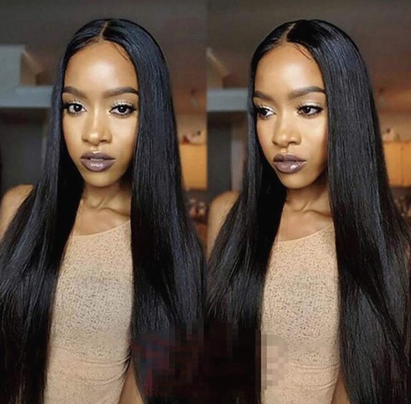 13×3 Lace Front Wigs with Baby Hair #1B Natural Black Color 22 Inches Silky Straight Synthetic Hair Middle Part Cosplay Wigs for Women-6