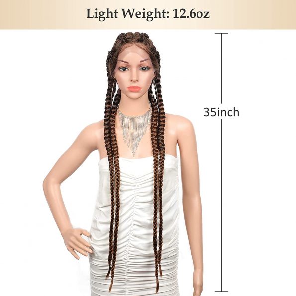 35” Extra Long 100% Hand Braided 360 Swiss Lace Front Brown Double Dutch Braided Wigs with Baby Hair for Women Heat Resistant Lightweight Synthetic Twisted Braids Wig (#1B_30)-5