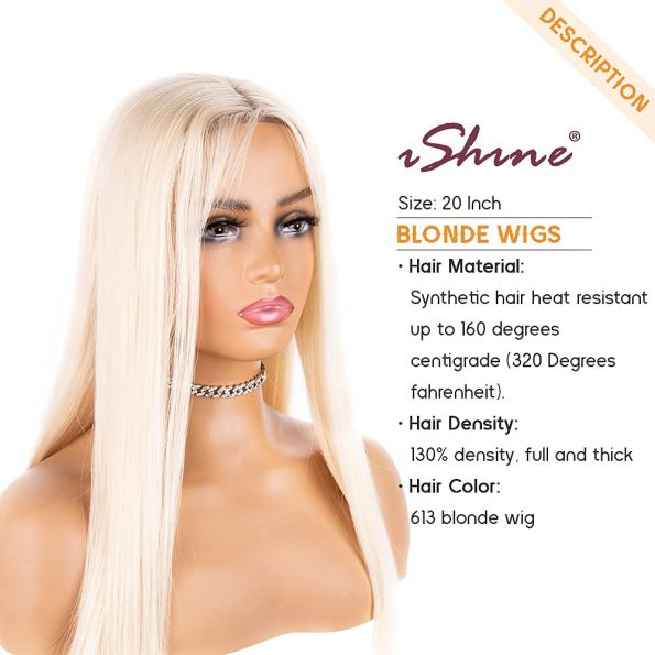 613 Blonde Wigs Long Blonde Straight Wigs for Women 4×4 Lace Front Wigs with Natural Baby Hair Middle Part Wig Synthetic Heat Resistant Fiber Wigs (20 Inch)-2