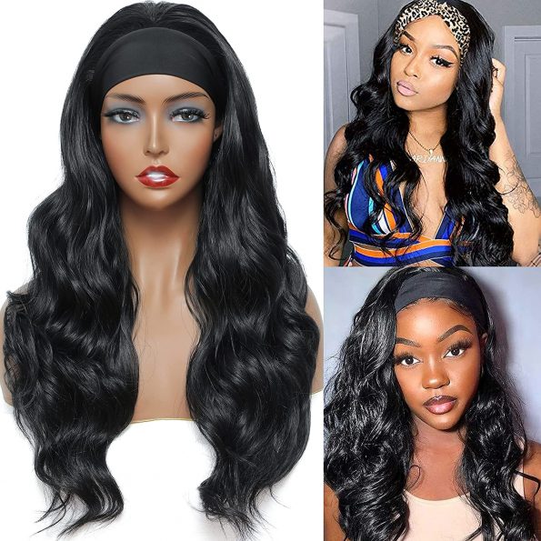 Headband Wig Long Body Wave Black Wigs Half Wigs for Black Women Natural Looking High Density Body Wave Glueless Synthetic Wigs-0