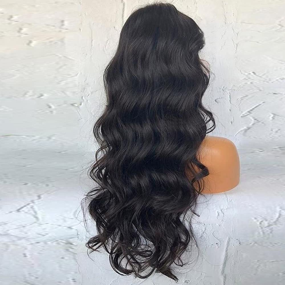 Lace Front Synthetic Wigs Body Wave Wig For Woman 13×3 Black Wig Long Wavy Wig Natural Color Pre Plucked Natural Hairline With Baby Hair Heat Resistant Hair Wigs Middle Parting 24 inches…-0