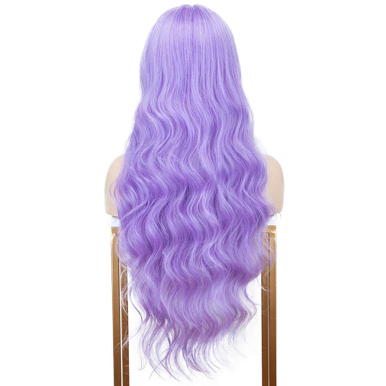 Light Purple Lace Front Wig with L Part Deep Middle Parting Wavy Long Synthetic Wigs for Women 28 Inches Heat Resistant for Cosply-0