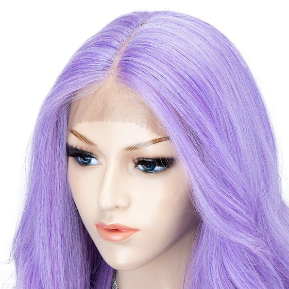 Light Purple Lace Front Wig with L Part Deep Middle Parting Wavy Long Synthetic Wigs for Women 28 Inches Heat Resistant for Cosply-4