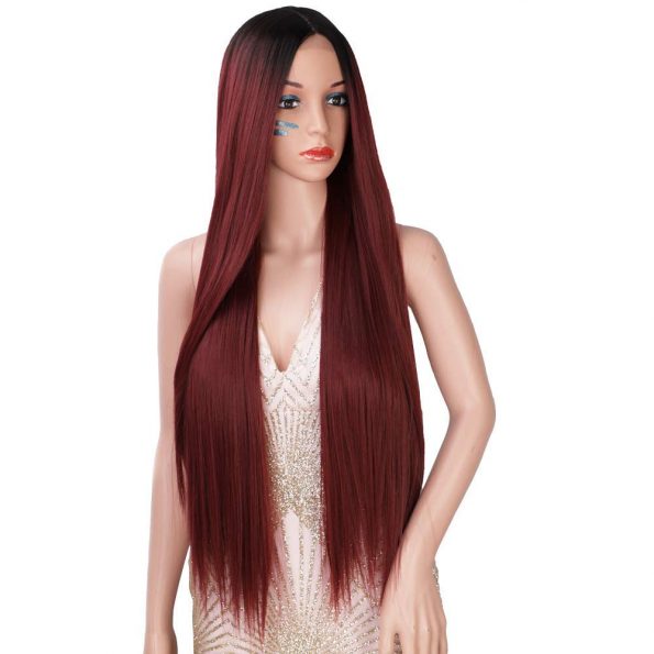 Long Straight Wigs Ombre Wine Red Burgundy Wigs for Women Natural Hairline Middle Part Long Synthetic Wigs (R2_118)-2
