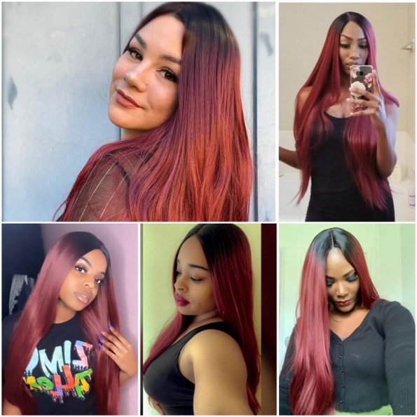 Long Straight Wigs Ombre Wine Red Burgundy Wigs for Women Natural Hairline Middle Part Long Synthetic Wigs (R2_118)-5