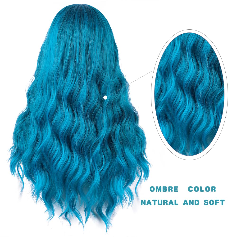 Mix Blue Long Costume Wavy Synthetic Wig Blue Color for Cosplay Girls and Women Party or Daily Use Wig-0
