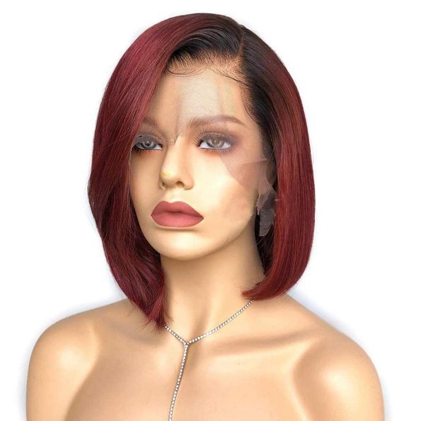 Short Bob Lace Front Wigs for Women Glueless 13x4x1 inch Lace Front Wig Synthetic Wine Red Ombre Black Roots Wigs with Baby Hair 14 Inch Bob Lace Wig-1