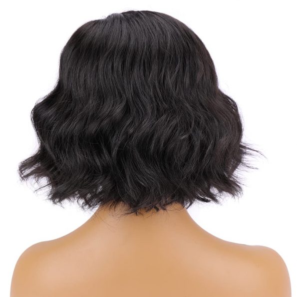 Short Bob Wavy Lace Front Wigs, 14 Inches Glueless Synthetic Body Wave T part pre-plucked Short Black Lace Wigs for Women Daily Use-0 (5)