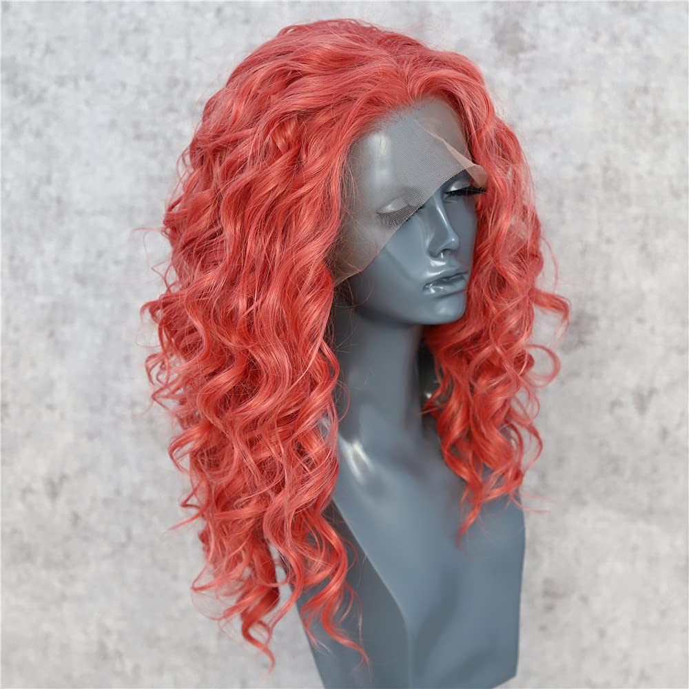 Synthetic Lace Front Wigs Short Brick Red Wavy Synthetic Wigs for Women Glueless 13×1 Lace Front Wig for Party Heat Resistant 16 Inches 150% Density-0