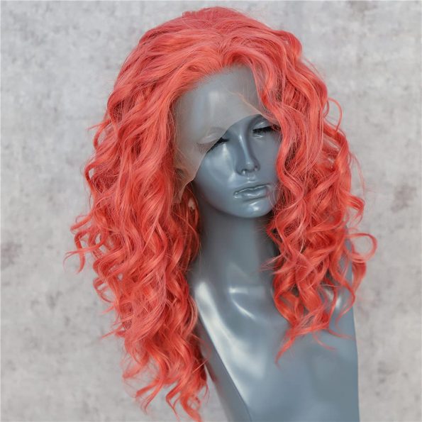Synthetic Lace Front Wigs Short Brick Red Wavy Synthetic Wigs for Women Glueless 13×1 Lace Front Wig for Party Heat Resistant 16 Inches 150% Density-3