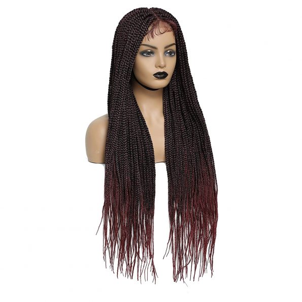 Wigs, Freeflower 30” Pure Handmade Box Braided Synthetic Hair Lace Front Wigs with Baby Hair for Women (30, 1B_BURG)-3